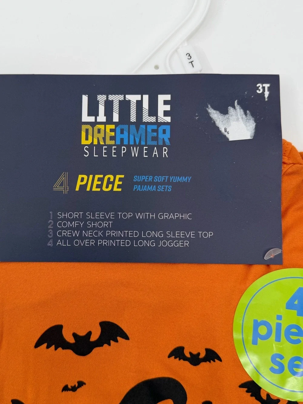2 sets Orange & Black Halloween Dino Pajama Set for Kids